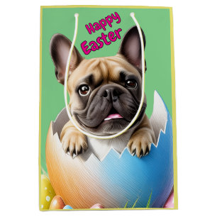 Sac Cadeau Moyen Bouledogue français oeuf de Pâques French Bulldog