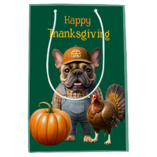 Sac Cadeau Moyen Bouledogue français Thanksgiving French Bulldog
