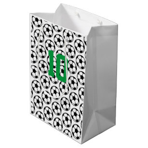 Sac Cadeau Moyen Boules de soccer blanc noir nombre personnalisé Sp