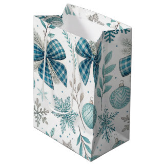 SAC CADEAU MOYEN BOULES ET RUBANS DE NOËL BLEUS ET GRIS