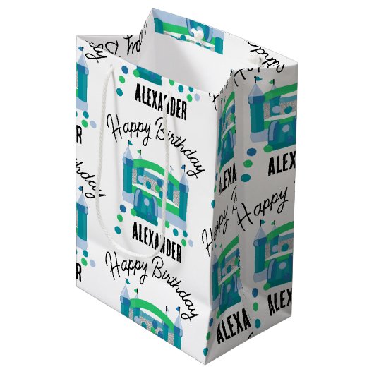 Sac Cadeau Moyen Bounce House Jumping Château Anniversaire Nom Enfa (Devant Angle)