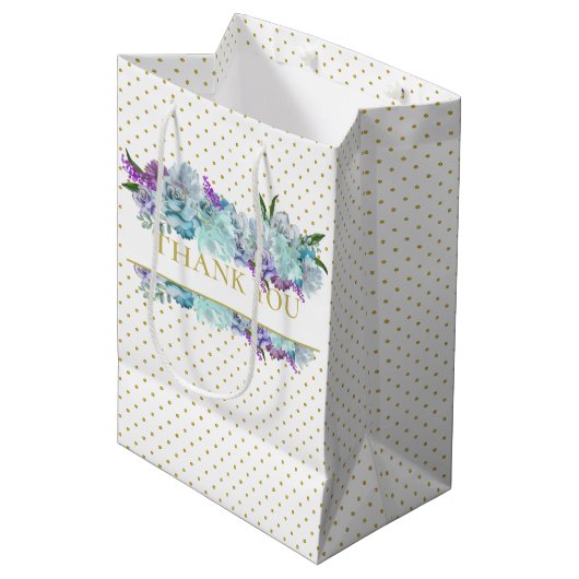 Sac Cadeau Moyen Bouquet Bleu Canard Rustique Fête de Mariage (Devant Angle)