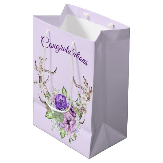 Sac Cadeau Moyen Bouquet mariage d'aquarelle Deer Antler (Devant Angle)