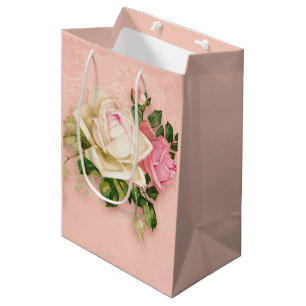 Sac Cadeau Moyen Bouquet rose et rose blanche