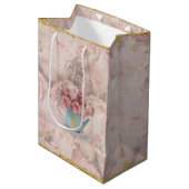 Sac Cadeau Moyen Bouquet Rose Or Bee Couronne Blue Teapot Bride (Devant Angle)