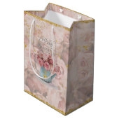 Sac Cadeau Moyen Bouquet Rose Or Bee Couronne Blue Teapot Bride (Dos Angle)