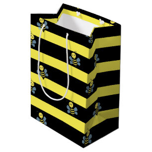 Sac Cadeau Moyen Bourdons sur fond rayé noir jaune