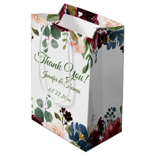 Sac Cadeau Moyen Bourgogne/Bleu Anglais Mariage de fleurs de jardin