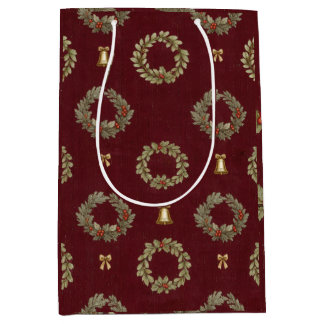 Sac Cadeau Moyen Bourgogne Botanique Rustique Noël de Noël