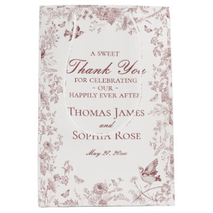 Sac Cadeau Moyen Bourgogne Floral Toile De Jouy Fête De Mariage Fav