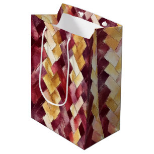 Sac Cadeau Moyen Bourgogne Or Pêche Zigzag Noël