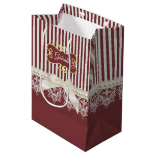 Sac Cadeau Moyen Bourgogne Rayure Dentelle Nom