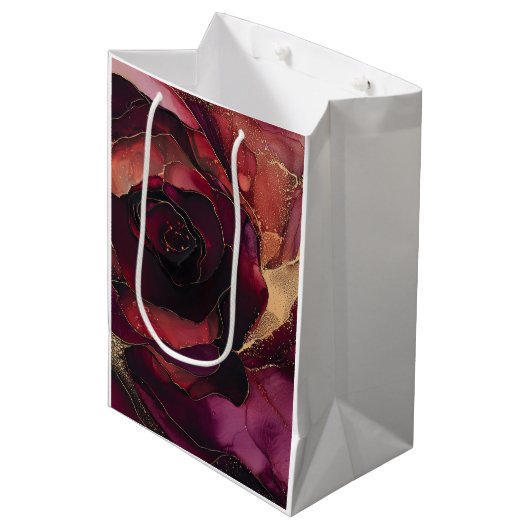 Sac Cadeau Moyen Bourgogne Rose Gold Floral (Devant Angle)