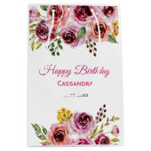 Sac Cadeau Moyen Bourgogne violet Rose Rustique Floral Anniversaire (Devant)