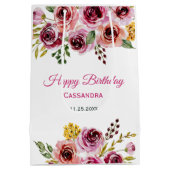 Sac Cadeau Moyen Bourgogne violet Rose Rustique Floral Anniversaire (Dos)