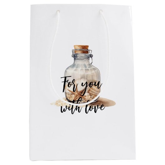 Sac Cadeau Moyen Bouteille étoile de mer sable de plage (Devant)