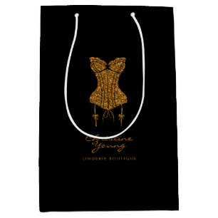 Sac Cadeau Moyen Boutique de lingerie Glitter Doré Logo Entreprise