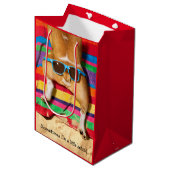 Sac Cadeau Moyen Bouton de chien avec lunettes de soleil (Devant Angle)