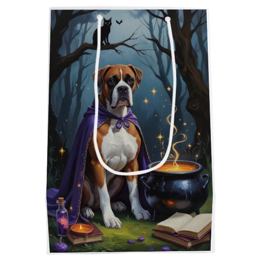 Sac Cadeau Moyen Boxer Chien Whimsical Halloween Peinture (Dos)