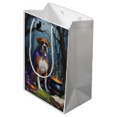 Sac Cadeau Moyen Boxer Chien Whimsical Halloween Peinture (Dos Angle)