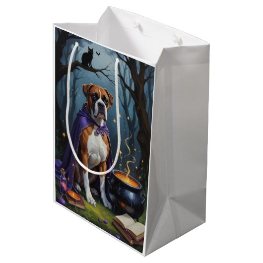 Sac Cadeau Moyen Boxer Chien Whimsical Halloween Peinture (Dos Angle)