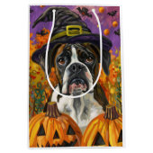 Sac Cadeau Moyen Boxer éffrayant Halloween sorcière et Citrouille (Devant)