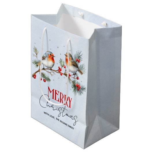 Sac Cadeau Moyen Branch with robin birds and berries Christmas (Devant Angle)