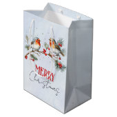 Sac Cadeau Moyen Branch with robin birds and berries Christmas (Dos Angle)