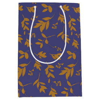 Sac Cadeau Moyen Branche feuillue jaune sur fond bleu