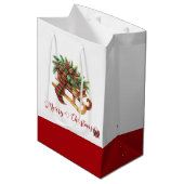 Sac Cadeau Moyen Branches de semis en bois vert et rouge (Devant Angle)