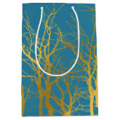 Sac Cadeau Moyen Branches Gold Tree Motif Arrière - plan bleu (Devant)