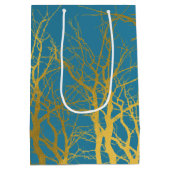 Sac Cadeau Moyen Branches Gold Tree Motif Arrière - plan bleu (Dos)