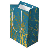 Sac Cadeau Moyen Branches Gold Tree Motif Arrière - plan bleu (Dos Angle)