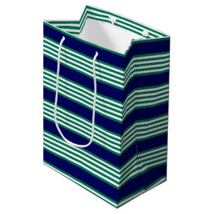 Sac Cadeau Moyen Brayures blanches et vertes motif avec bleu marine