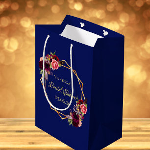 Sac Cadeau Moyen Bridal Shower navy blue florals burgundy