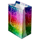 Sac Cadeau Moyen Bright Rainbow Colors Bokeh Parties scintillant (Devant Angle)