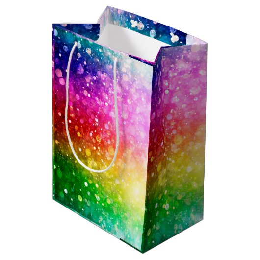 Sac Cadeau Moyen Bright Rainbow Colors Bokeh Parties scintillant (Dos Angle)
