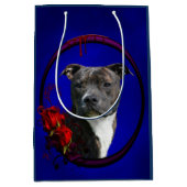 Sac Cadeau Moyen Brindle pitbull avec rose (Devant)