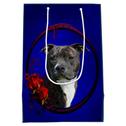 Sac Cadeau Moyen Brindle pitbull avec rose (Dos)