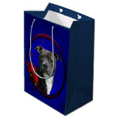 Sac Cadeau Moyen Brindle pitbull avec rose (Dos Angle)