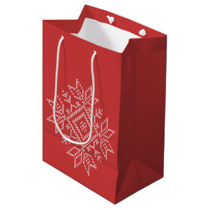 Sac Cadeau Moyen Broderie de Noël rouge flocon de neige art saisonn