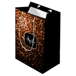 Sac Cadeau Moyen Bronze brun cuivre faux scintille paillettes Monog