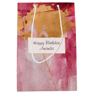 Sac Cadeau Moyen Brosse artistique touche Gold et rose Anniversaire