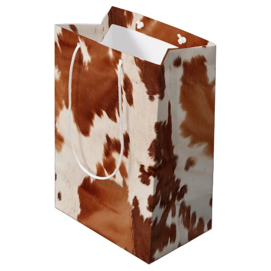 Sac Cadeau Moyen Brown Cream Cowhide Western (Dos Angle)