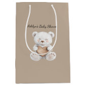 Sac Cadeau Moyen Brown Cream White Teddy Bears Hearts Baby Shower (Devant)