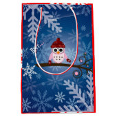 Sac Cadeau Moyen Brr...Chouette rose, conception de flocon de neige (Devant)