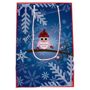 Sac Cadeau Moyen Brr...Chouette rose, conception de flocon de neige