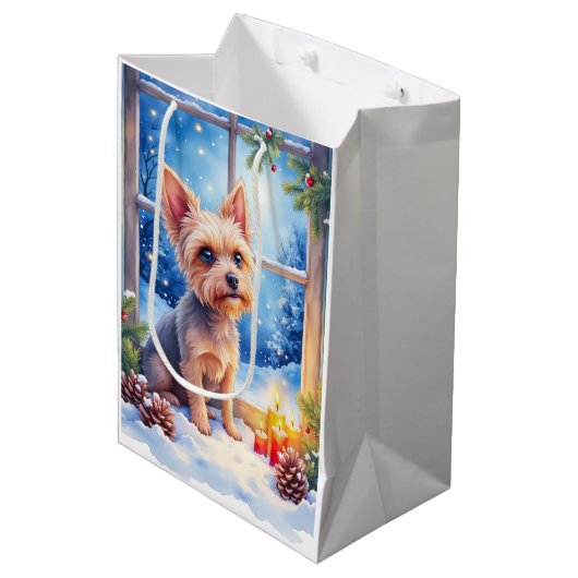Sac Cadeau Moyen Brussels Griffon Frosted Window Christmas Art (Devant Angle)