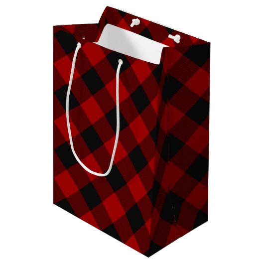 Sac Cadeau Moyen Buffalo Check Red and Black Carrés Plaid (Devant Angle)