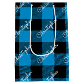 Sac Cadeau Moyen Buffalo de Noël Plaid Nom personnalisé Rustique Bl (Dos)